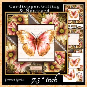Cardtopper Flowers & Butterfly Autumn Colors 663