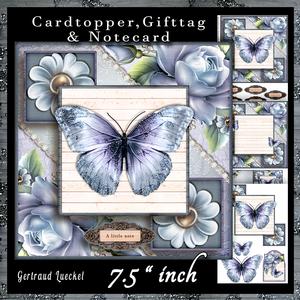 Cardtopper Flowers & Butterfly Blue 667