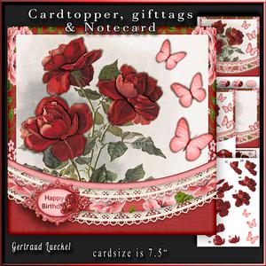Cardtopper Red Roses and Butterflies 675