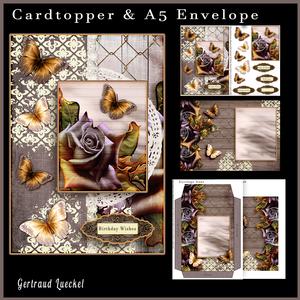 Cardtopper with Matching Envelope Dark Roses 699