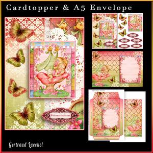 Cardtopper with Matching Envelope Little Girl 723