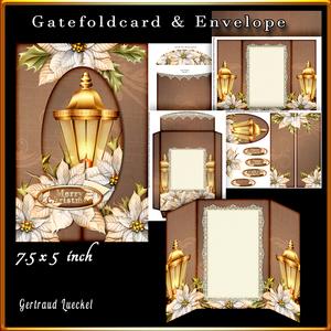 Gatefold Card & Envelope Christmas Poinsettia 730