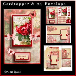 Cardtopper with Matching Envelope Red Roses 734