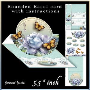 Rounded Easel Card Blue Roses 744