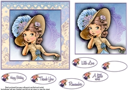 Card Topper Victorian Lady blue 110