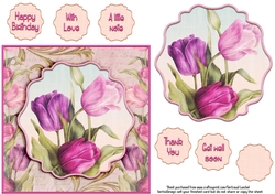 Card Topper pink purple tulips 123