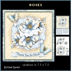Lace and Flower blue creme Roses card topper kit 905