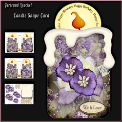 Candle Shape Card Vintage Purple Flowers 939