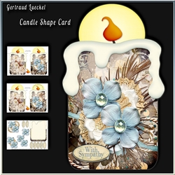 Candle Shape Card Vintage Blue Creme Flowers 940