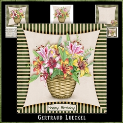 Watercolor Flower & Stripes Basket 984