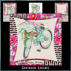 Watercolor Flower & Stripes Basket Bike 987