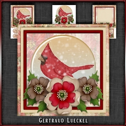 Vintage Christmas Cardinal Snowglobe And Flowers Card Kit 1035