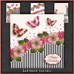 Vintage stripes flowers and butterflies pink 1075
