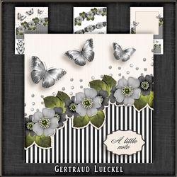 Vintage stripes flowers and butterflies grey 1078