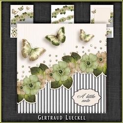 Vintage stripes flowers and butterflies pastel green brown 1092