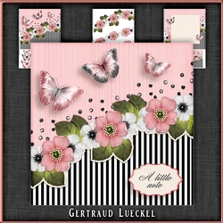 Vintage stripes flowers and butterflies red black white 1095