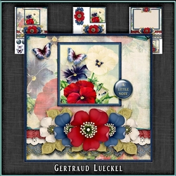 Vintage Grunge Card Kit Flowers and Laces red blue white 1149