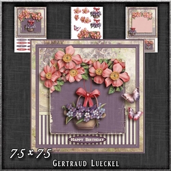 Vintage Wildroses Basket Card Kit Purple Pink 1194