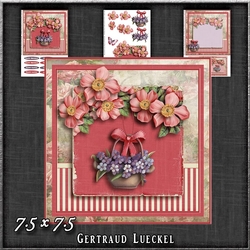Vintage Wildroses Basket Card Kit Pink Purple 1195