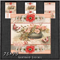 Vintage Stripes and Flowers soft red 1206