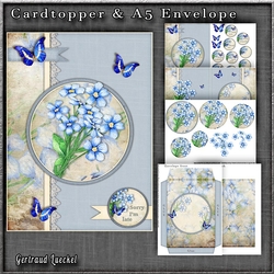 Vintage Blue Card With Lace Flowers and Butterflies 1246