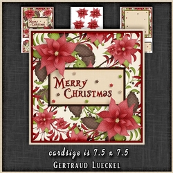 Vintage Merry Christmas Card Topper with Insert Red Poinsettia 1310