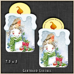 Shaped Candle Card Robin on a Snowman 1326