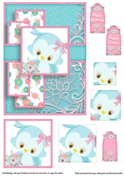 Cardtopper Pyramids 1388 little turquoise owl