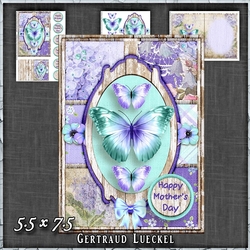 Vintage Shabby Grunge Butterfly Flower Purple Turquoise 1461