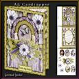 A5 Cardtopper Green Purple White Flowers 334