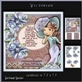 Vintage Victorian Time Lady Blue Purple Roses 919