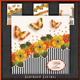 Vintage stripes flowers and butterflies orange-yellow 1077