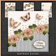 Vintage stripes flowers and butterflies pastel blush brown 1093