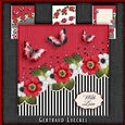 Vintage stripes flowers and butterflies red black white 1094