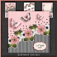 Vintage stripes flowers and butterflies red black white 1095