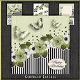 Vintage stripes flowers and butterflies green black white 1096