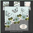 Vintage stripes flowers and butterflies blue black white 1097