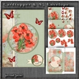 Vintage Blue Card With Lace Poppies and Butterflies 1247
