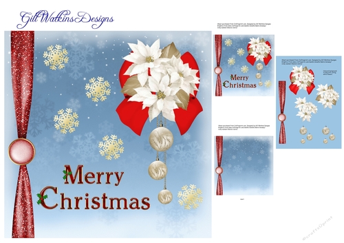 White Poinsettia and Baubles Blue