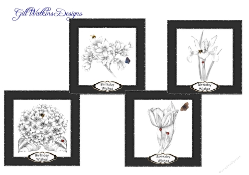 Black & White Floral 4 x topper set