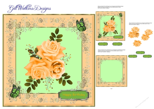Butterfly and Orange Rose Birthday