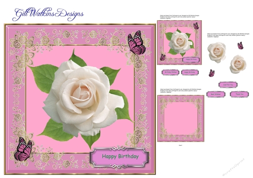 Butterfly and White Rose Birthday