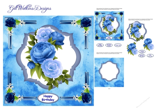 Peony and Roses Blue