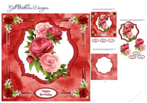 Peony and Roses Red