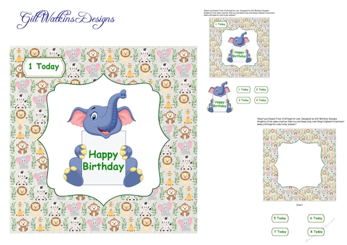 Elephant Happy Birthday Age Card 1 - 8