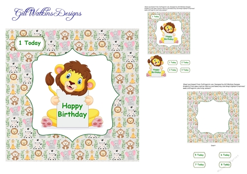 Lion Happy Birthday Age Card 1 - 8