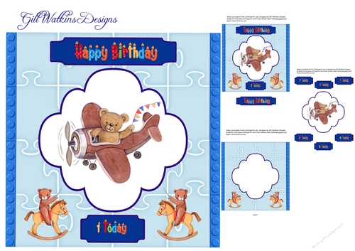 Flying Teddy Age Card 1 - 6 boy 2