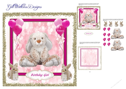 Grey and Brown Bunny Birthday Girl