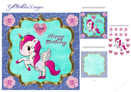 Glitter Blue Birthday Unicorn