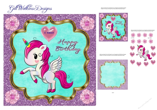 Glitter Purple Birthday Unicorn